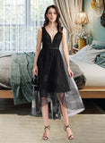 Aurora A-Line V-neck Asymmetrical Tulle Cocktail Dress With Lace Sequins UKP0016398