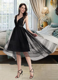 Aurora A-Line V-neck Asymmetrical Tulle Cocktail Dress With Lace Sequins UKP0016398