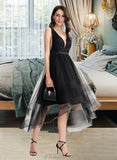 Aurora A-Line V-neck Asymmetrical Tulle Cocktail Dress With Lace Sequins UKP0016398