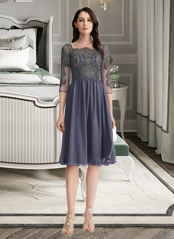 Jaelynn A-Line Square Neckline Knee-Length Chiffon Lace Cocktail Dress With Lace UKP0016400