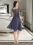 Jaelynn A-Line Square Neckline Knee-Length Chiffon Lace Cocktail Dress With Lace UKP0016400