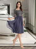 Jaelynn A-Line Square Neckline Knee-Length Chiffon Lace Cocktail Dress With Lace UKP0016400