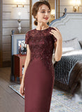 Kate Sheath/Column Scoop Neck Knee-Length Satin Lace Cocktail Dress With Sequins UKP0016403