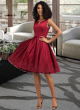 Teagan A-line V-Neck Knee-Length Satin Cocktail Dress With Appliques Lace UKP0016405