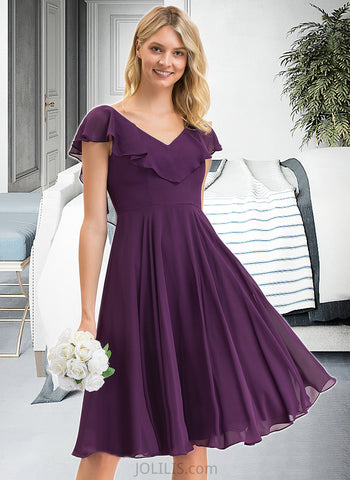 Monique A-Line V-neck Knee-Length Chiffon Cocktail Dress With Cascading Ruffles UKP0016415