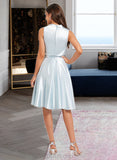 Crystal A-Line Cowl Neck Knee-Length Charmeuse Cocktail Dress With Sash Pockets UKP0016417