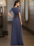 Alison A-line V-Neck Floor-Length Chiffon Bridesmaid Dress UKP0016444