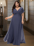 Alison A-line V-Neck Floor-Length Chiffon Bridesmaid Dress UKP0016444