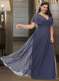 Alison A-line V-Neck Floor-Length Chiffon Bridesmaid Dress UKP0016444