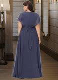 Alison A-line V-Neck Floor-Length Chiffon Bridesmaid Dress UKP0016444