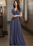 Alison A-line V-Neck Floor-Length Chiffon Bridesmaid Dress UKP0016444