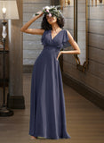 Alison A-line V-Neck Floor-Length Chiffon Bridesmaid Dress UKP0016444