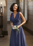 Alison A-line V-Neck Floor-Length Chiffon Bridesmaid Dress UKP0016444