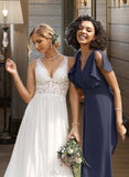 Alison A-line V-Neck Floor-Length Chiffon Bridesmaid Dress UKP0016444