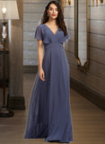 Alison A-line V-Neck Floor-Length Chiffon Bridesmaid Dress UKP0016444