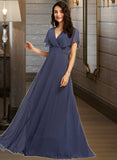 Alison A-line V-Neck Floor-Length Chiffon Bridesmaid Dress UKP0016444