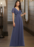 Alison A-line V-Neck Floor-Length Chiffon Bridesmaid Dress UKP0016444