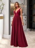 Ashleigh A-Line V-neck Floor-Length Chiffon Bridesmaid Dress With Split Front UKP0016445