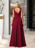 Ashleigh A-Line V-neck Floor-Length Chiffon Bridesmaid Dress With Split Front UKP0016445