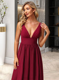 Ashleigh A-Line V-neck Floor-Length Chiffon Bridesmaid Dress With Split Front UKP0016445