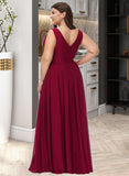 Ashleigh A-Line V-neck Floor-Length Chiffon Bridesmaid Dress With Split Front UKP0016445