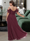 Annalise A-Line V-neck Floor-Length Chiffon Bridesmaid Dress With Ruffle Sash Split Front UKP0016446