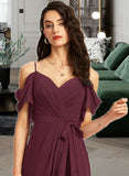 Annalise A-Line V-neck Floor-Length Chiffon Bridesmaid Dress With Ruffle Sash Split Front UKP0016446