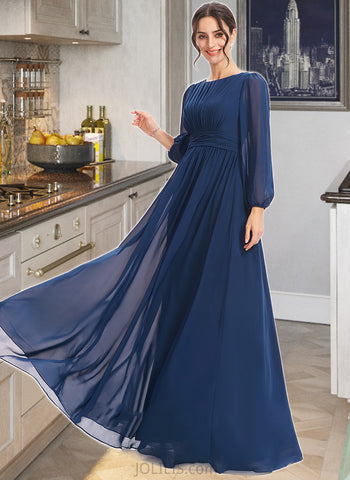 Lucia A-Line Scoop Neck Floor-Length Chiffon Bridesmaid Dress With Ruffle UKP0016448