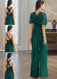 Rosa Jumpsuit/Pantsuit One-Shoulder Halter V-neck High Neck Floor-Length Chiffon Bridesmaid Dress With Ruffle UKP0016450