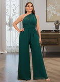 Rosa Jumpsuit/Pantsuit One-Shoulder Halter V-neck High Neck Floor-Length Chiffon Bridesmaid Dress With Ruffle UKP0016450