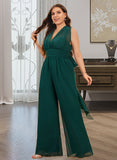 Rosa Jumpsuit/Pantsuit One-Shoulder Halter V-neck High Neck Floor-Length Chiffon Bridesmaid Dress With Ruffle UKP0016450