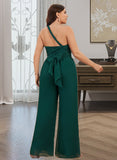 Rosa Jumpsuit/Pantsuit One-Shoulder Halter V-neck High Neck Floor-Length Chiffon Bridesmaid Dress With Ruffle UKP0016450