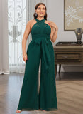 Rosa Jumpsuit/Pantsuit One-Shoulder Halter V-neck High Neck Floor-Length Chiffon Bridesmaid Dress With Ruffle UKP0016450