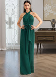 Rosa Jumpsuit/Pantsuit One-Shoulder Halter V-neck High Neck Floor-Length Chiffon Bridesmaid Dress With Ruffle UKP0016450