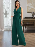 Rosa Jumpsuit/Pantsuit One-Shoulder Halter V-neck High Neck Floor-Length Chiffon Bridesmaid Dress With Ruffle UKP0016450