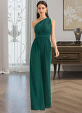 Rosa Jumpsuit/Pantsuit One-Shoulder Halter V-neck High Neck Floor-Length Chiffon Bridesmaid Dress With Ruffle UKP0016450