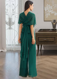 Rosa Jumpsuit/Pantsuit One-Shoulder Halter V-neck High Neck Floor-Length Chiffon Bridesmaid Dress With Ruffle UKP0016450