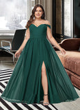 Kyra A-Line Off-the-Shoulder Floor-Length Chiffon Bridesmaid Dress With Split Front UKP0016452