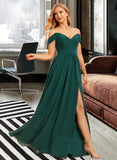 Kyra A-Line Off-the-Shoulder Floor-Length Chiffon Bridesmaid Dress With Split Front UKP0016452