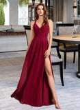 Ryann A-line V-Neck Floor-Length Chiffon Bridesmaid Dress UKP0016454