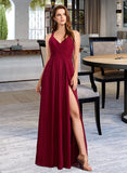 Ryann A-line V-Neck Floor-Length Chiffon Bridesmaid Dress UKP0016454