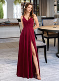 Ryann A-line V-Neck Floor-Length Chiffon Bridesmaid Dress UKP0016454