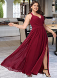 Ryann A-line V-Neck Floor-Length Chiffon Bridesmaid Dress UKP0016454