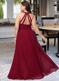 Ryann A-line V-Neck Floor-Length Chiffon Bridesmaid Dress UKP0016454