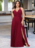 Ryann A-line V-Neck Floor-Length Chiffon Bridesmaid Dress UKP0016454