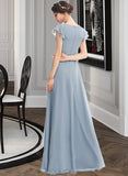 Lorelai A-Line V-neck Floor-Length Chiffon Bridesmaid Dress With Ruffle Split Front UKP0016455