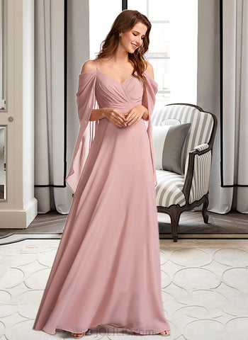 Clare A-line V-Neck Floor-Length Chiffon Bridesmaid Dress UKP0016456