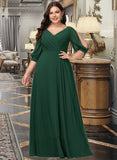 Kailyn A-line V-Neck Floor-Length Chiffon Bridesmaid Dress With Ruffle UKP0016458