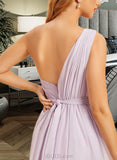 Jess A-Line One-Shoulder Floor-Length Chiffon Bridesmaid Dress With Ruffle Split Front UKP0016459