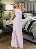 Jess A-Line One-Shoulder Floor-Length Chiffon Bridesmaid Dress With Ruffle Split Front UKP0016459